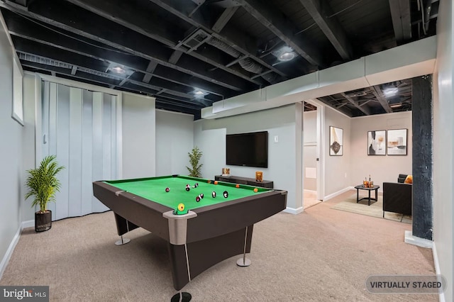 818 Glen Allen Dr, Baltimore, MD 21229 - playroom with carpet flooring, billiards table, and baseboards