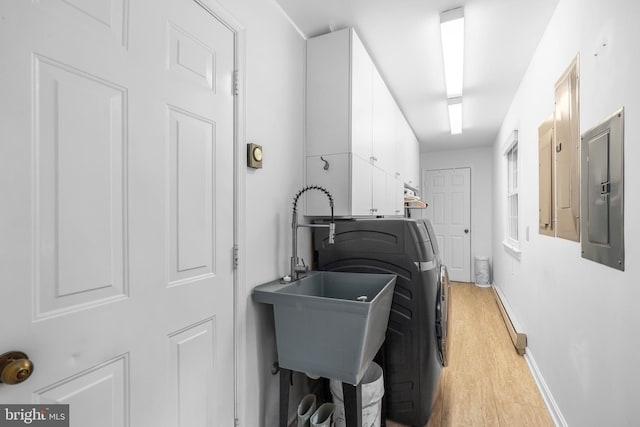 3 Franklin St, Stafford, VA 22556 - washroom featuring cabinet space, baseboards, electric panel, and light wood-style floors