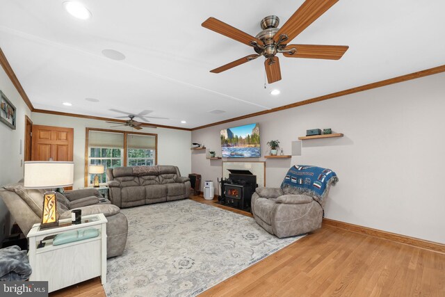 3 Franklin St, Stafford, VA 22556 - living room featuring a ceiling fan, crown molding, wood finished floors, recessed lighting, and baseboards