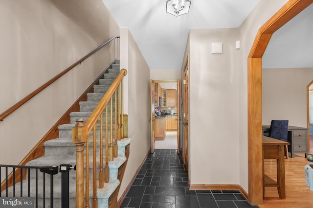 3 Franklin St, Stafford, VA 22556 - stairs featuring baseboards and stone tile floors