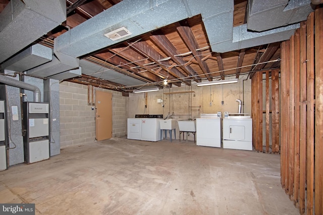 4021 Balwynne Park Rd, Philadelphia, PA 19131 - unfinished below grade area with washing machine and clothes dryer and a sink