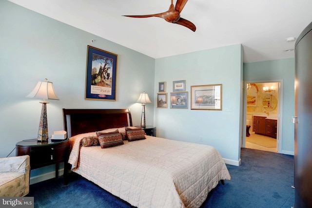 440 Belmont Bay Dr Unit 406, Woodbridge, VA 22191 - bedroom with carpet floors, ensuite bath, ceiling fan, and baseboards