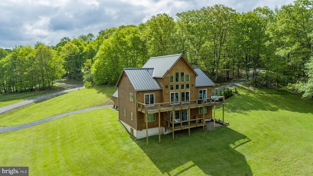 311 Summit Woods Dr, Mc Henry, MD 21541 - rear view of property with a deck, a yard, and a forest view