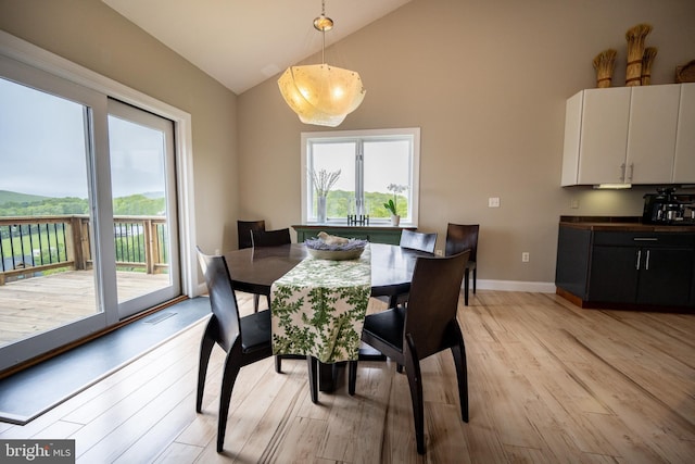 311 Summit Woods Dr, Mc Henry, MD 21541 - dining room with light wood-style flooring, high vaulted ceiling, and baseboards