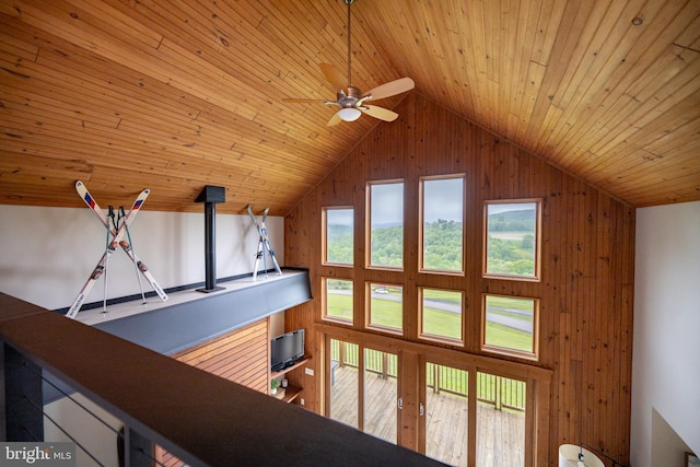 311 Summit Woods Dr, Mc Henry, MD 21541 - detailed view of wood walls, wood ceiling, and ceiling fan