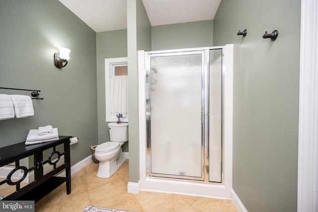 311 Summit Woods Dr, Mc Henry, MD 21541 - bathroom with a shower stall, toilet, baseboards, and tile patterned flooring