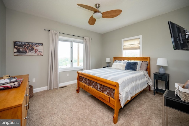 311 Summit Woods Dr, Mc Henry, MD 21541 - bedroom featuring baseboards, light carpet, and a ceiling fan