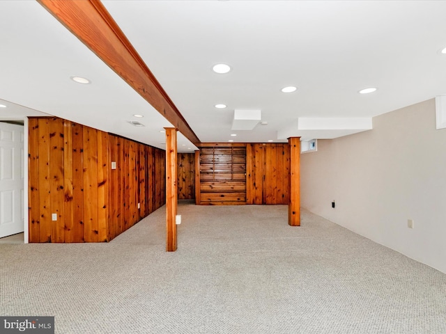 2820 Harris Ave, Silver Spring, MD 20902 - finished below grade area with carpet flooring, recessed lighting, and wood walls