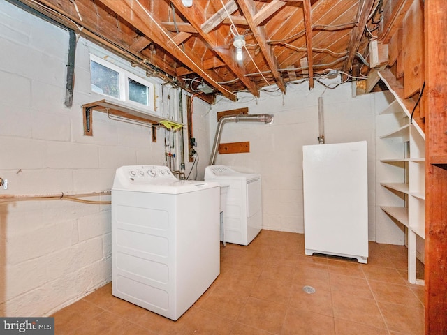 2820 Harris Ave, Silver Spring, MD 20902 - laundry area with separate washer and dryer, concrete block wall, and tile patterned floors