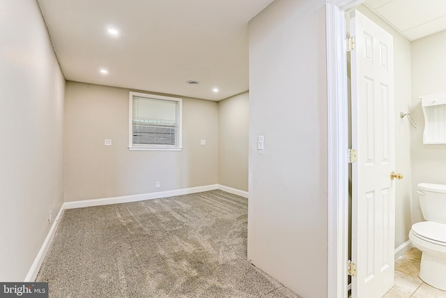 interior space featuring baseboards, carpet, and recessed lighting