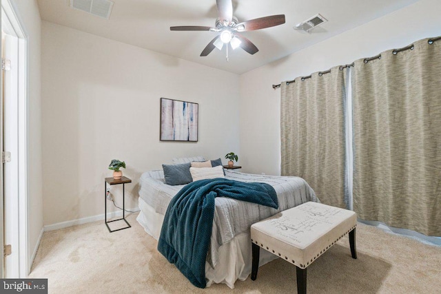 bedroom featuring carpet, ceiling fan, and baseboards