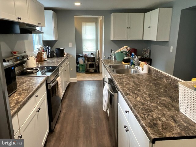 12808 New Row Rd, Mount Savage, MD 21545 - kitchen with appliances with stainless steel finishes, under cabinet range hood, a sink, dark wood-style floors, and recessed lighting