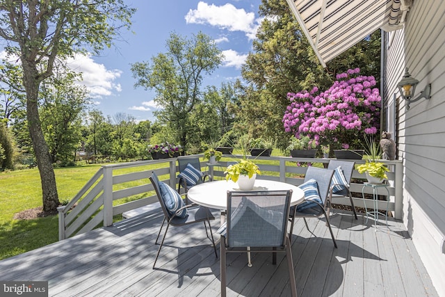 3048 Aquetong Rd, New Hope, PA 18938 - wooden terrace with a yard, outdoor dining space, and view of scattered trees