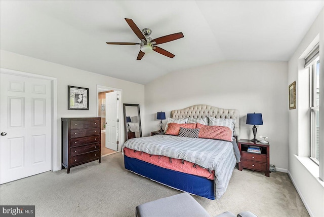 304 Redbud Ln, Kennett Square, PA 19348 - bedroom featuring carpet, vaulted ceiling, ceiling fan, and ensuite bath