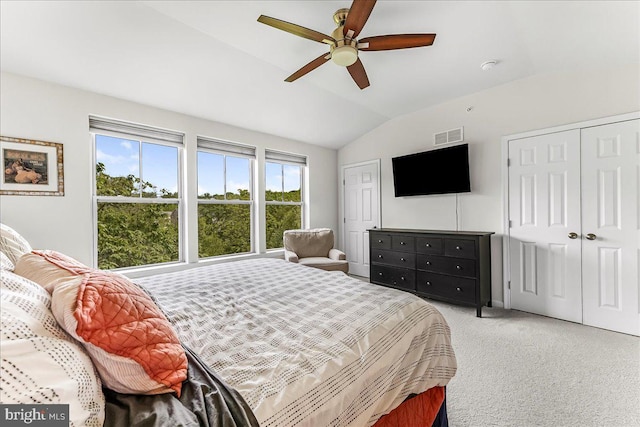 304 Redbud Ln, Kennett Square, PA 19348 - bedroom with vaulted ceiling, light carpet, and a ceiling fan