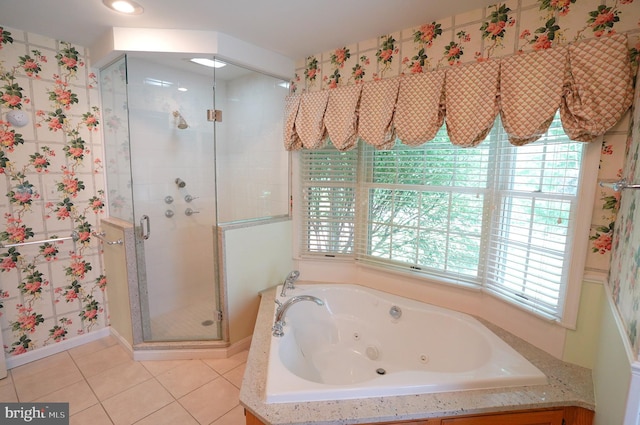 301 Country Club Trl, Fairfield, PA 17320 - bathroom featuring a stall shower, a tub with jets, plenty of natural light, and tile patterned flooring