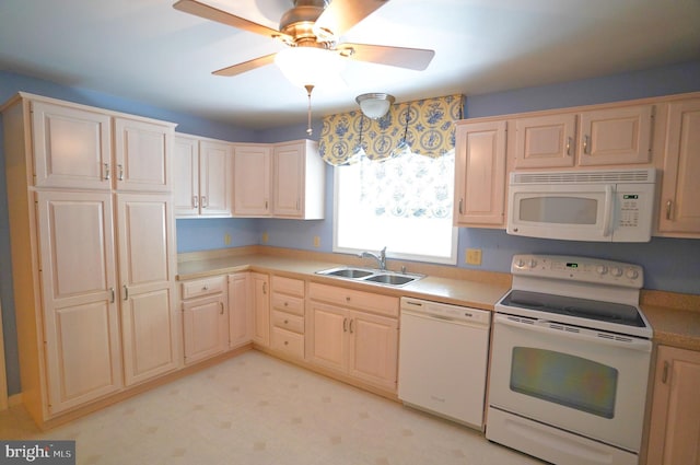 301 Country Club Trl, Fairfield, PA 17320 - kitchen featuring white appliances, a sink, light countertops, a ceiling fan, and light flooring