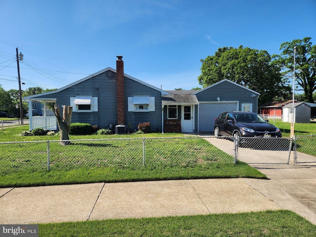 610 N 8th St, Millville, NJ 08332 - ranch-style house with concrete driveway, a garage, a chimney, and central AC unit