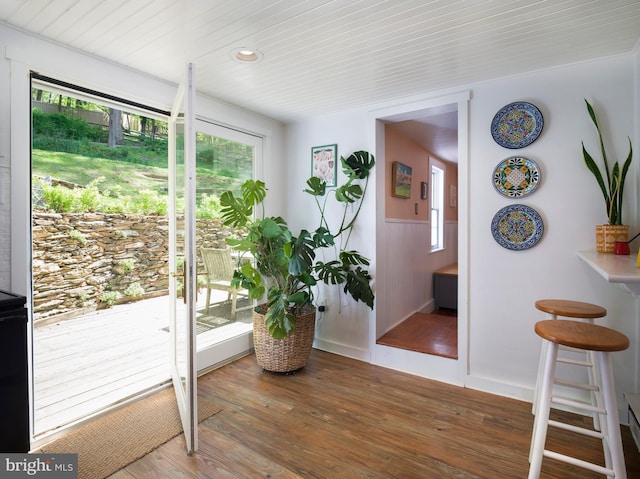 1180 Radnor Hill Rd, Wayne, PA 19087 - entryway featuring healthy amount of natural light, wood finished floors, a wainscoted wall, and recessed lighting