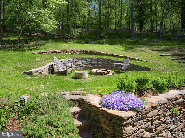 1180 Radnor Hill Rd, Wayne, PA 19087 - view of yard featuring a fire pit and a small pond