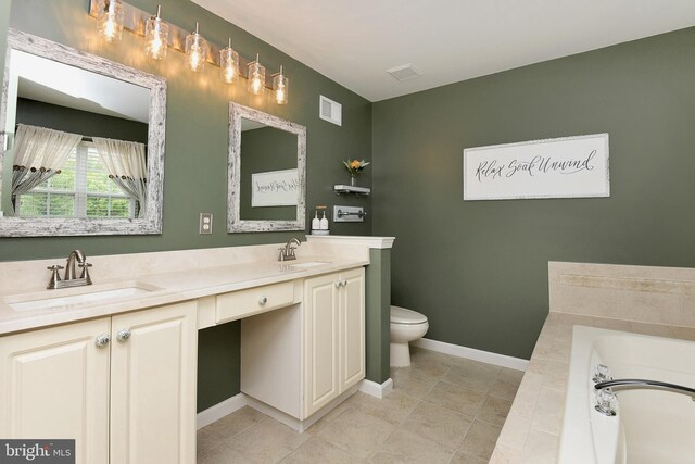 14 Coolidge Way, Princeton, NJ 08540 - full bath with double vanity, a bath, toilet, baseboards, and tile patterned flooring