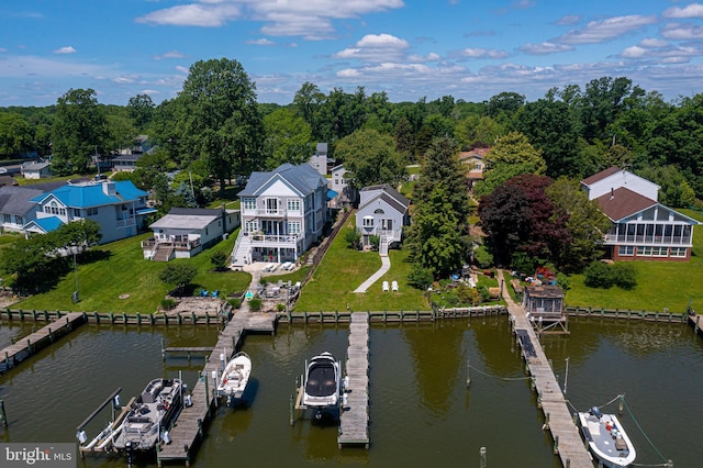 aerial view of a nearby body of water