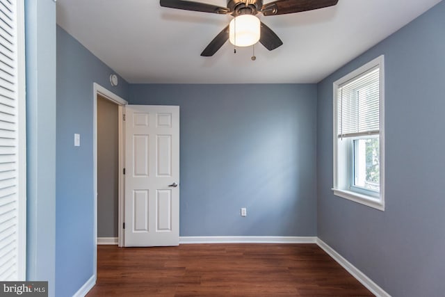 3539 Almond St, Philadelphia, PA 19134 - empty room with wood finished floors, baseboards, and a ceiling fan