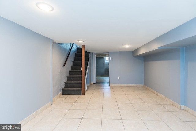 3539 Almond St, Philadelphia, PA 19134 - finished basement featuring stairs, light tile patterned floors, and baseboards