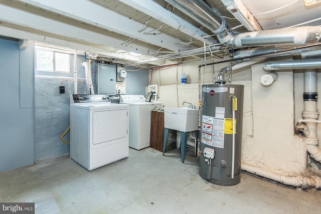 3539 Almond St, Philadelphia, PA 19134 - below grade area featuring water heater, washing machine and dryer, a sink, electric panel, and light floors