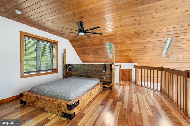 2107 Lenape Ter, Canadensis, PA 18325 - bedroom with lofted ceiling, hardwood / wood-style floors, a skylight, and wood ceiling