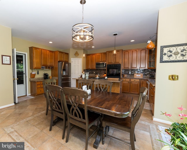 294 Arthur Ave, Port Deposit, MD 21904 - dining area featuring a chandelier, recessed lighting, baseboards, and inlaid floor details