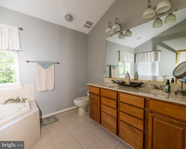 294 Arthur Ave, Port Deposit, MD 21904 - full bath with vaulted ceiling, a garden tub, tile patterned floors, baseboards, and double vanity