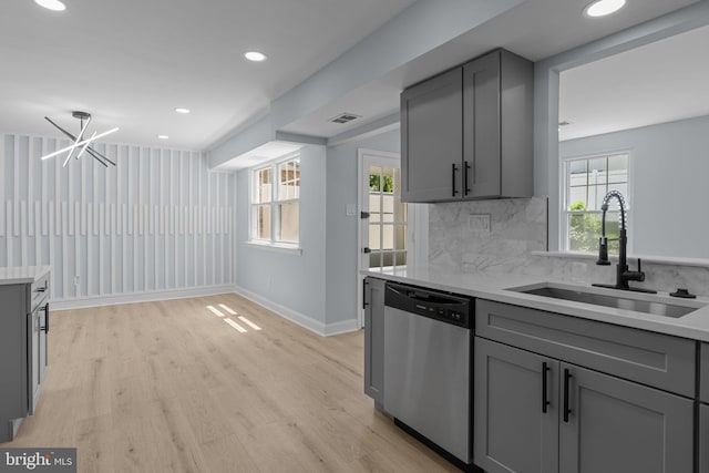 6305 Powder Horn Ct, Bensalem, PA 19020 - kitchen featuring dishwasher, gray cabinets, a sink, light countertops, and recessed lighting