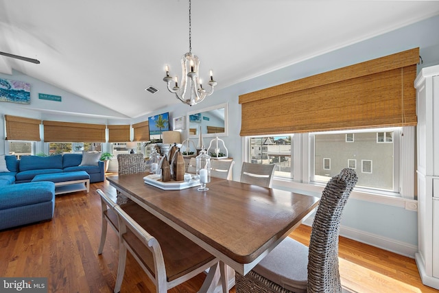 38 N 10th St, Surf City, NJ 08008 - dining space featuring plenty of natural light, a chandelier, lofted ceiling, wood finished floors, and baseboards