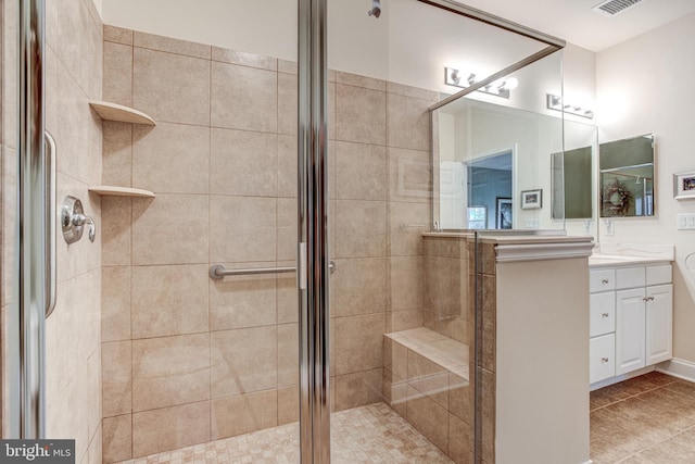 137 Settlers Way, Boalsburg, PA 16827 - bathroom with vanity, a stall shower, and tile patterned floors