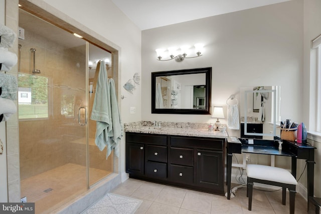 26248 Tranquility View Ct, Mechanicsville, MD 20659 - bathroom with a stall shower, tile patterned floors, and vanity