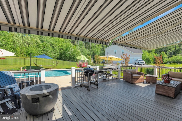 26248 Tranquility View Ct, Mechanicsville, MD 20659 - wooden deck with outdoor dining area and a fire pit