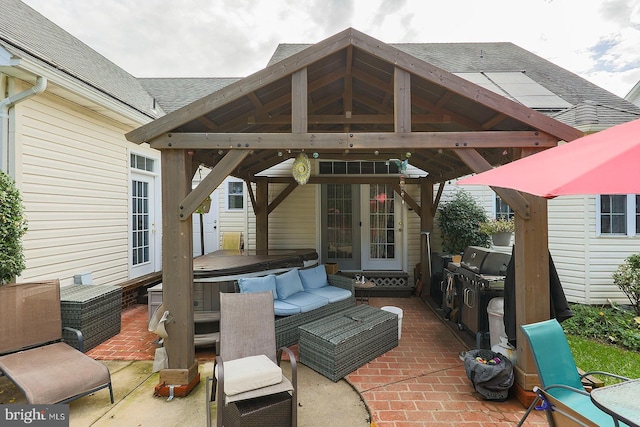 128 Trunk Dr, Stephens City, VA 22655 - view of patio / terrace featuring outdoor lounge area, a gazebo, and a hot tub