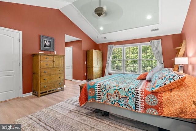 1209 Stevenage Ct, Abingdon, MD 21009 - bedroom featuring wood finished floors, vaulted ceiling, baseboards, recessed lighting, and ceiling fan