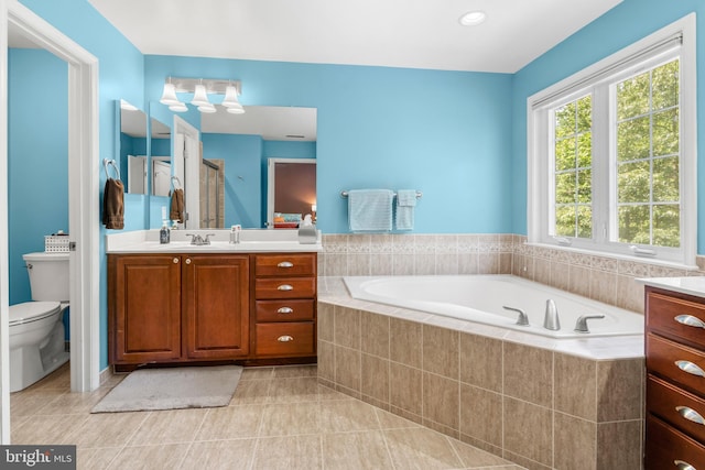 1209 Stevenage Ct, Abingdon, MD 21009 - full bath featuring tile patterned flooring, vanity, a garden tub, toilet, and a stall shower