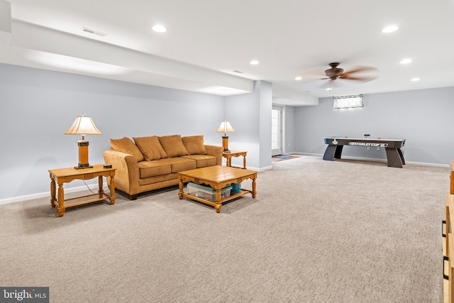 1209 Stevenage Ct, Abingdon, MD 21009 - living area with recessed lighting, carpet flooring, baseboards, and ceiling fan
