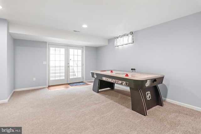1209 Stevenage Ct, Abingdon, MD 21009 - playroom with carpet flooring, baseboards, recessed lighting, and french doors
