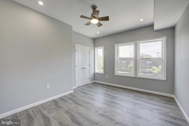 832 19th St NE Unit B, Washington, DC 20002 - unfurnished room featuring baseboards, a ceiling fan, wood finished floors, and recessed lighting