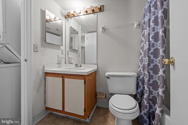 1414 Governor House Cir Unit 164, Wilmington, DE 19809 - full bathroom with stacked washer and clothes dryer, vanity, and tile patterned floors