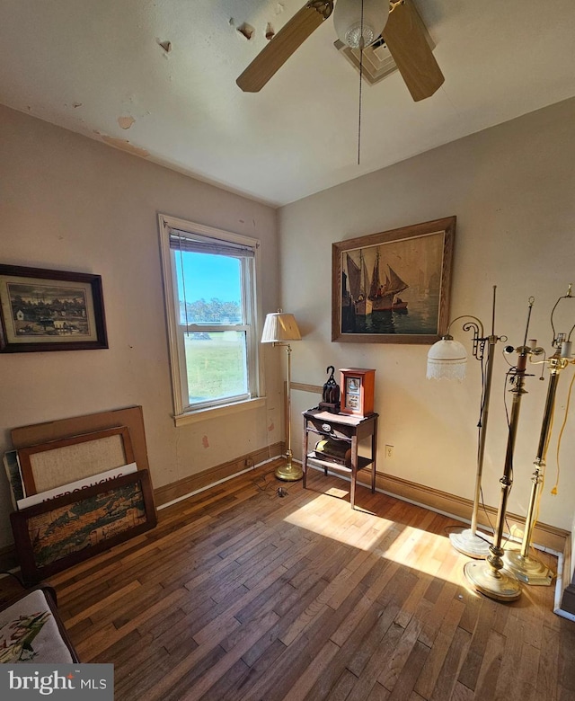 30292 Vines Creek Rd, Dagsboro, DE 19939 - sitting room featuring hardwood / wood-style flooring, ceiling fan, and baseboards