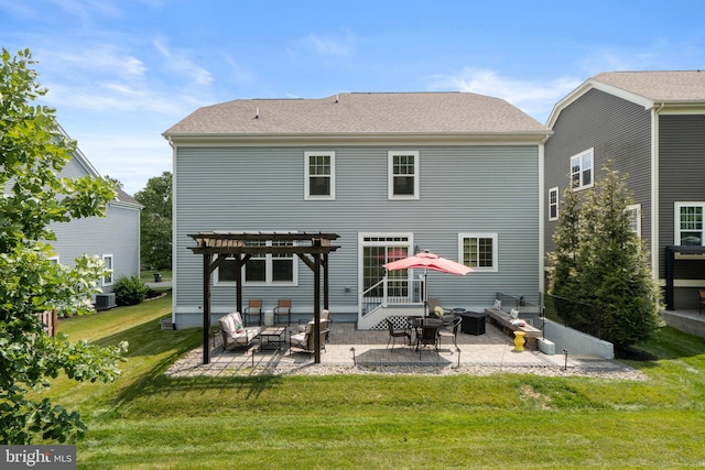 409 Pear Blossom Rd, Stafford, VA 22554 - rear view of house featuring a pergola, a patio, a lawn, and central AC unit