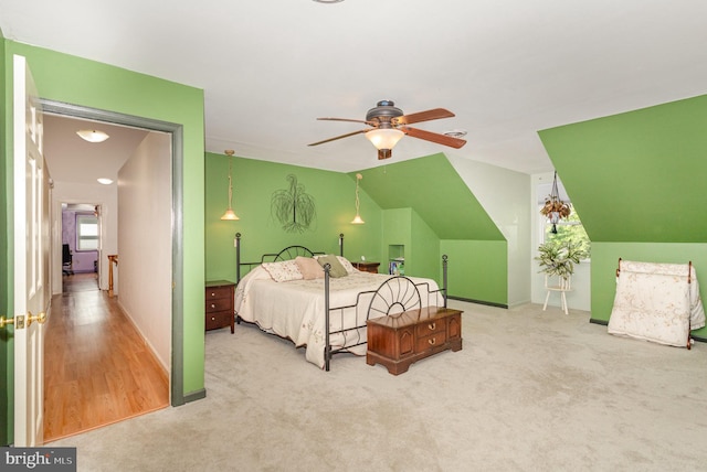 4210 Mcintosh Rd, Harrisburg, PA 17112 - bedroom with vaulted ceiling, carpet floors, baseboards, and ceiling fan