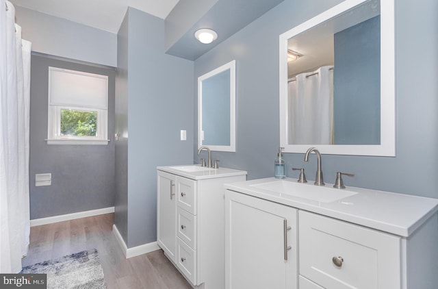 4210 Mcintosh Rd, Harrisburg, PA 17112 - bathroom featuring wood finished floors, two vanities, and baseboards