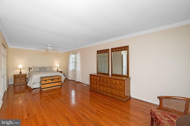 108 Holiday St, Mount Laurel, NJ 08054 - bedroom featuring ornamental molding, light wood finished floors, baseboards, and ceiling fan