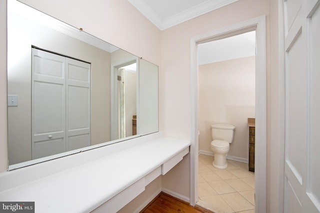 108 Holiday St, Mount Laurel, NJ 08054 - bathroom featuring toilet, crown molding, baseboards, vanity, and tile patterned floors